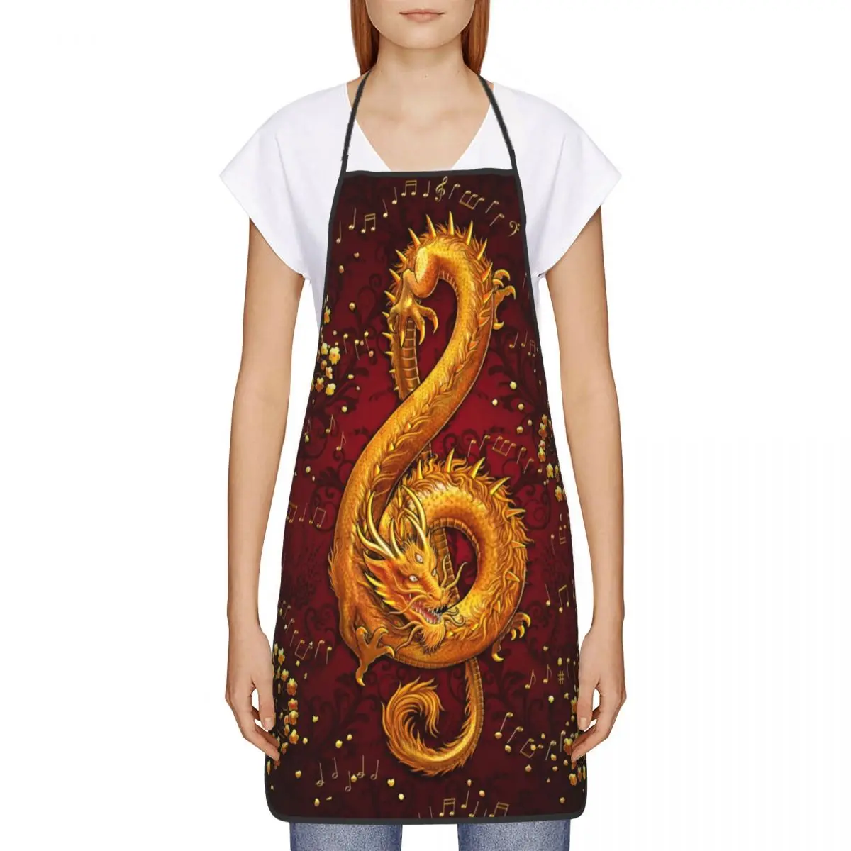 Custom Bib Treble Clef Music Dragon Apron Men Women Unisex Adult Chef Kitchen Cooking Tablier Cuisine Painting