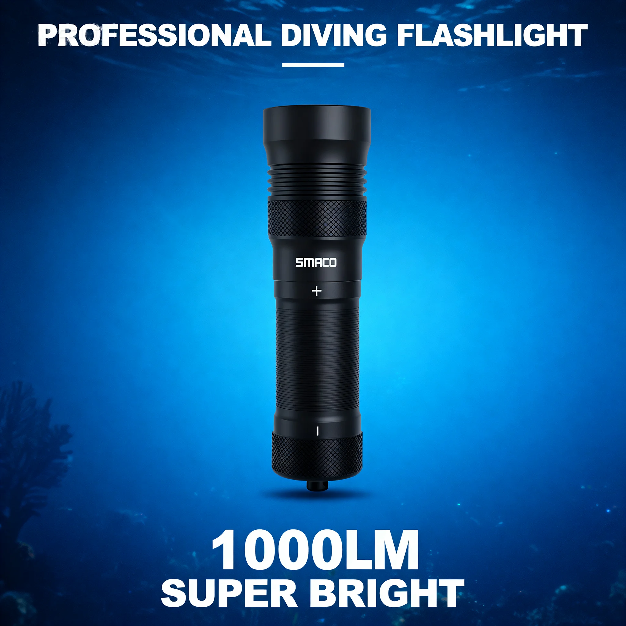 نطاق شعاع 300 متر SMACO SF-02 مصباح يدوي للغوص، 1000LM IPX8 شعلة LED مقاومة للماء لمغامرات البحر العميق
