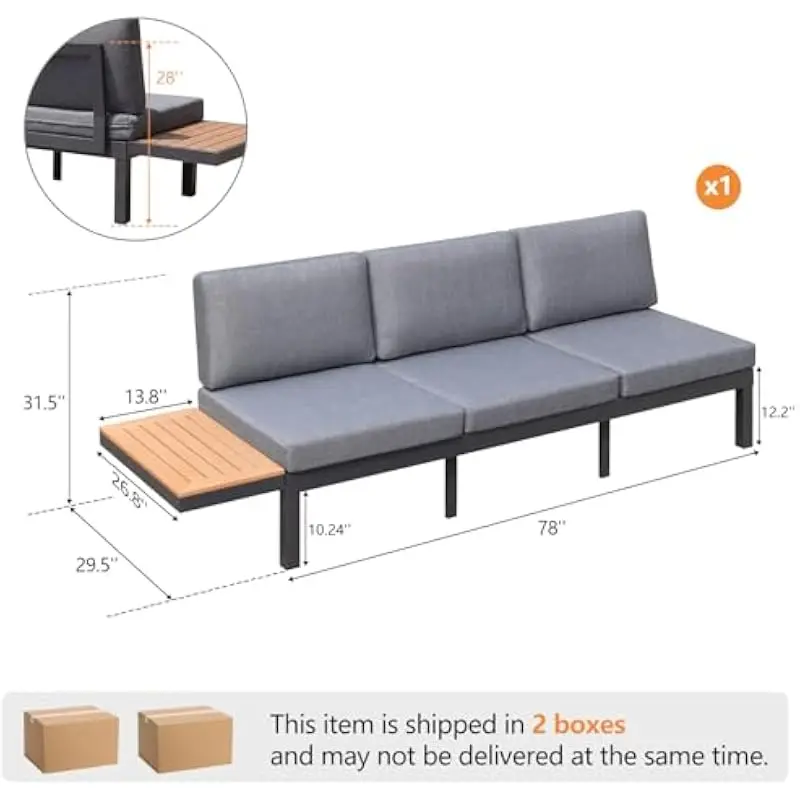 Modular 3-Person Outdoor Sofa with Dual-Mode Chaise Conversion, Detachable End Table, Weatherproof Olefin Cushions, Powder-Coate