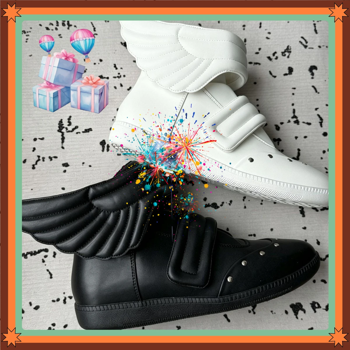 Ladies Shallow Mouth Design Single Belt Wing Shape Versatile Spring Autumn Light Retro Hot Men Diamond High-top Sports Shoes