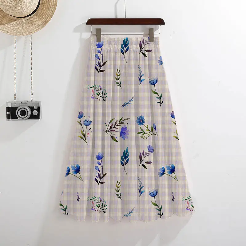 

Elegant Summer Printing Thin Sagging Sensation A-line Skirt Women Classic Elasticity Loose Casual Slim Sense of Design Shirt