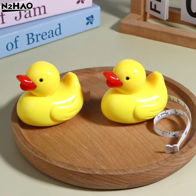 1*Cute Yellow Duck Shaped One Key Retract Soft Measuring Tape Portable Mini Ruler For Body Sewing Craft Home Daily Measurement