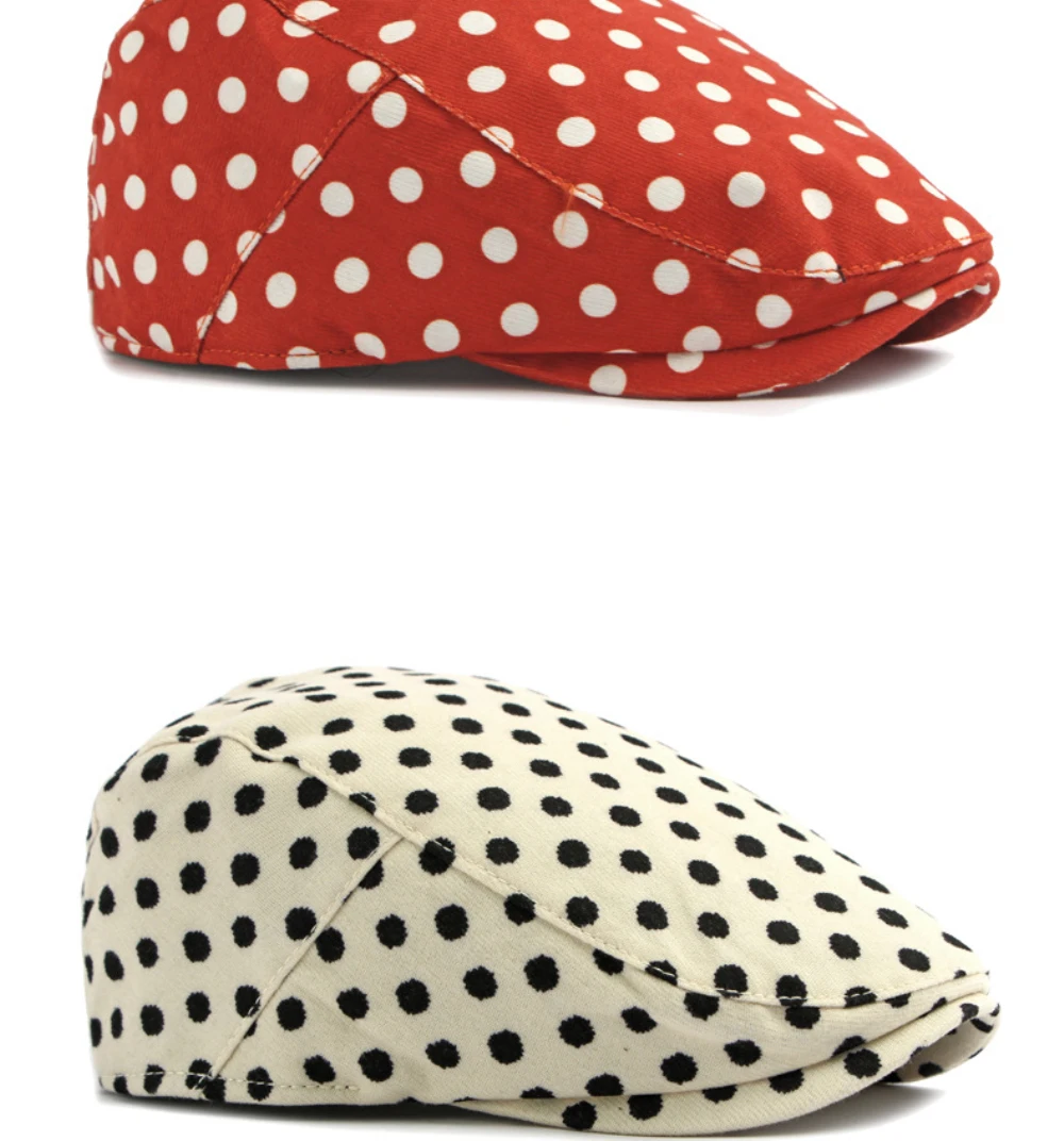 HT5103 Herren- und Damen-Baskenmützen, Vintage Künstler-Mütze, Unisex Gepunktete Ivy-Flatcap, Neue Frühling-Herbst Verstellbare Baskenmütze – Detail 8