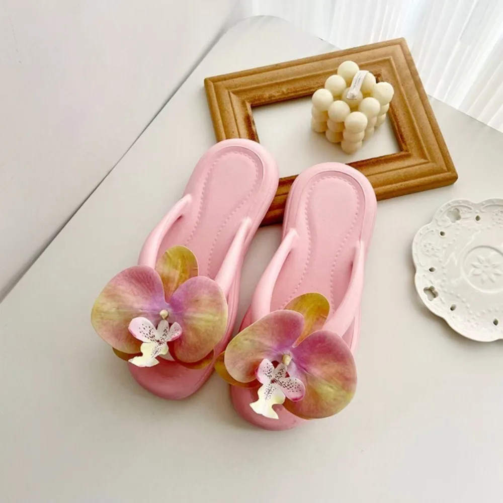 

Cute Summer Butterfly Orchid Slipper Elegant Vacation Flower Flip Flops Beach Out Wear Women's Sandals Outdoor
