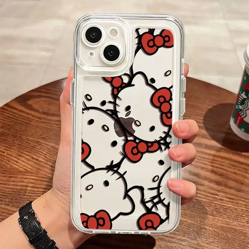 Sanrio Full Screen Lovely Hello Kitty Clear Phone Case For iPhone 16 15 14 13 PRO MAX 11 12 PRO XS XR 7 8 Plus Cartoon Kitty Y2K