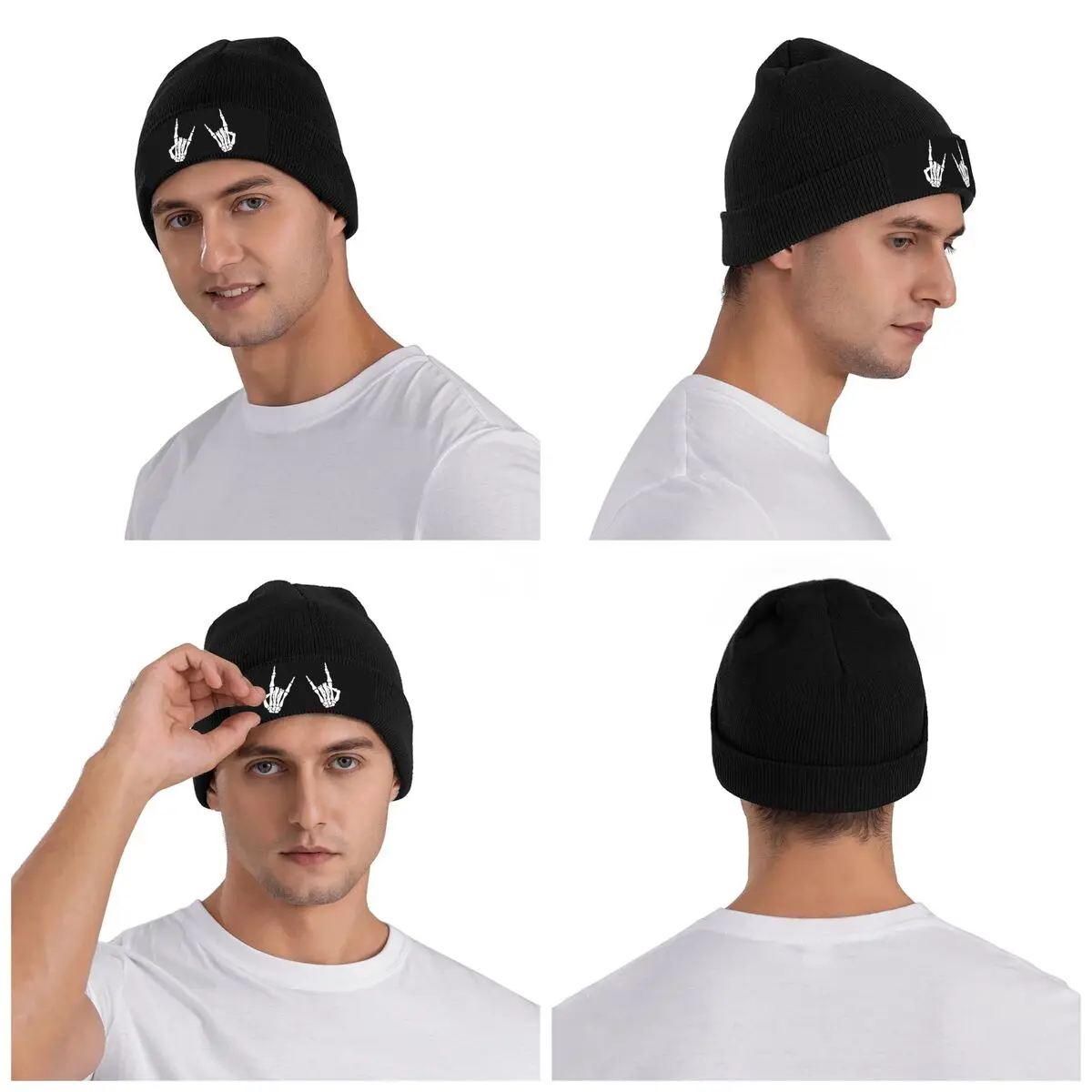 Skeleton Hands Gestures Print Warm Knitted Cap Fashion Bonnet Hat Autumn Winter Outdoor Beanies Hats for Men Women Adult