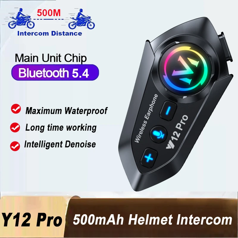 

Мотоциклетный шлем Y12 Pro с Bluetooth-интеркомом, дальность 500 м, беспроводные звонки, водонепроницаемый, музыкальный плеер, динамик, наушники