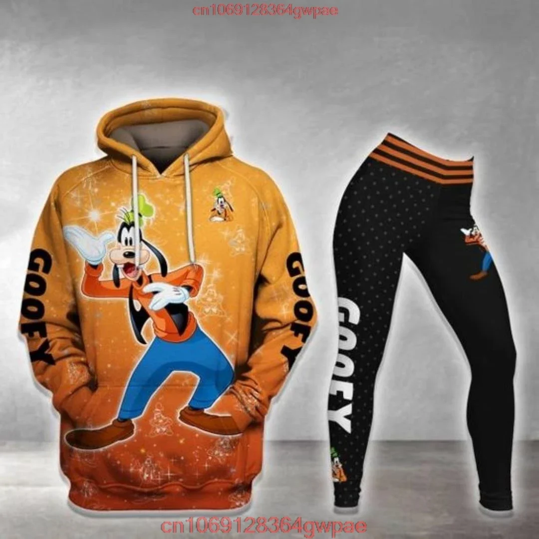 Custom Name Goofy Dog 3D Hoodie Women's Hoodie Yoga Pants Set Disney Yoga Leggings Sweatpants Hoodie Fashion Women's Sports Suit