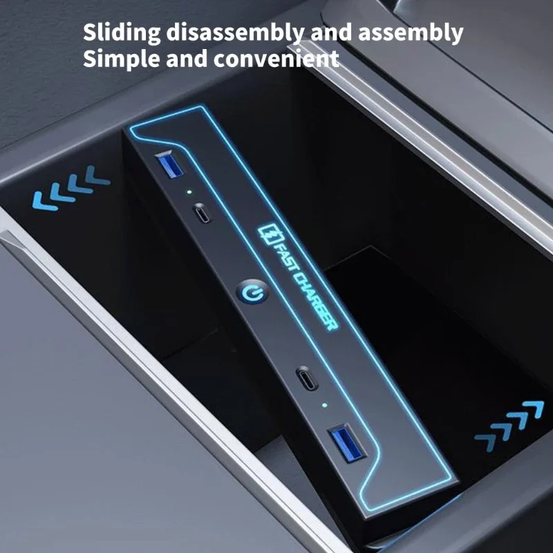 

Console Multiport Fast Charging Hub With Sliding Cover USB Charging Dock Console Charging Station for Model 3 X37F