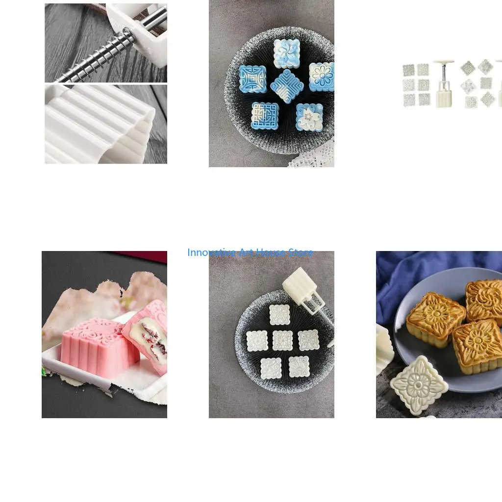 E1PC 50g Mooncake Mold 6 Square Flower Stamps Cookie Cutter Hand Press Green Bean Cake Pastry Mould DIY Bakeware Mid-autumn