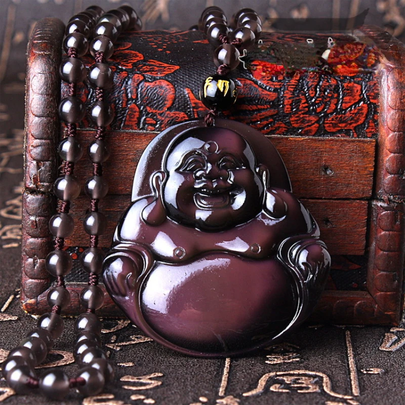 Ice color obsidian pendant, manufacturer wholesale Maitreya Buddha Laughing Buddha pendant natural crystal necklace women