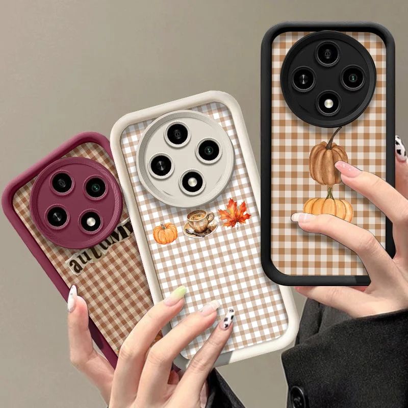 Oppo Reno 12 - Cartoon Autumn Pumpkin Grid Pattern Silicone