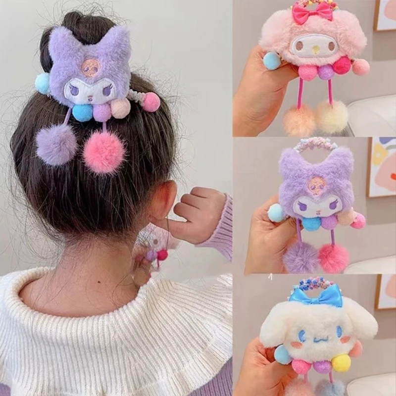 Sanrio Kulomi Cinnamon Cute Cartoon Plush Hair Tie Creative Headdress Accessories for Children's Favorite Gifts