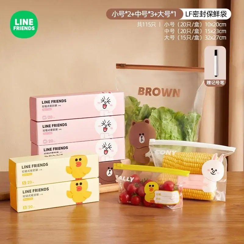 LINE FRIENDS Brown Cony Sally anime cartoon cute sealable bag Kawaii household kitchen vegetable fruit storage bag gift