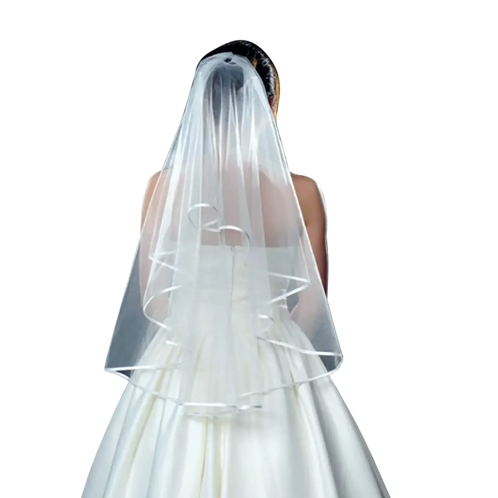 

Свадебная фата с расческой, короткая кружевная простая двухъярусная фата для невесты с атласным краем, головной убор для женщин и девочек