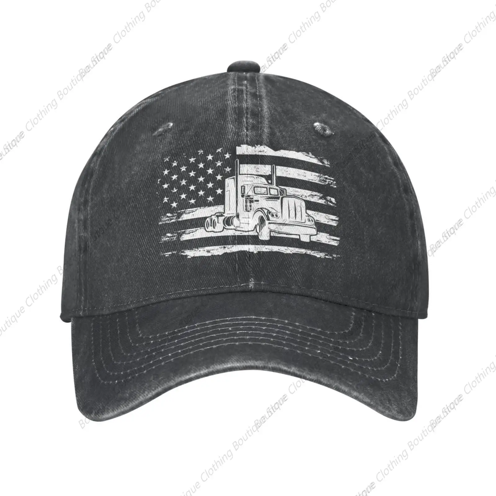 

Trucker American Flag Truck Driver Stylish Washed Denim Baseball Cap - Adjustable Unisex Dad Hat