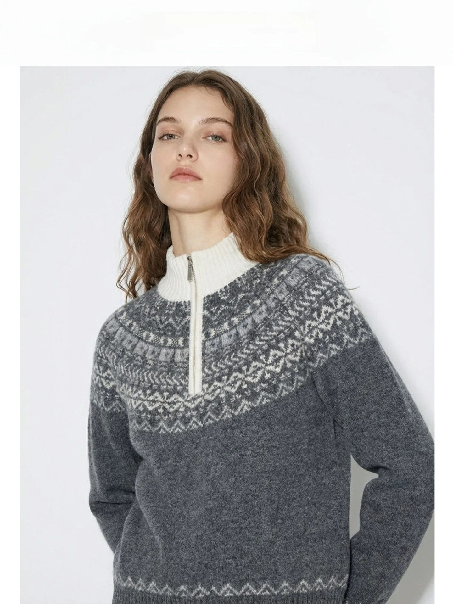 

Fell Island 100% Pure Wool Zipper Knitted Sweater Women's Spring Autumn Vintage Nordic Style Old Money Style Embroidered Over...