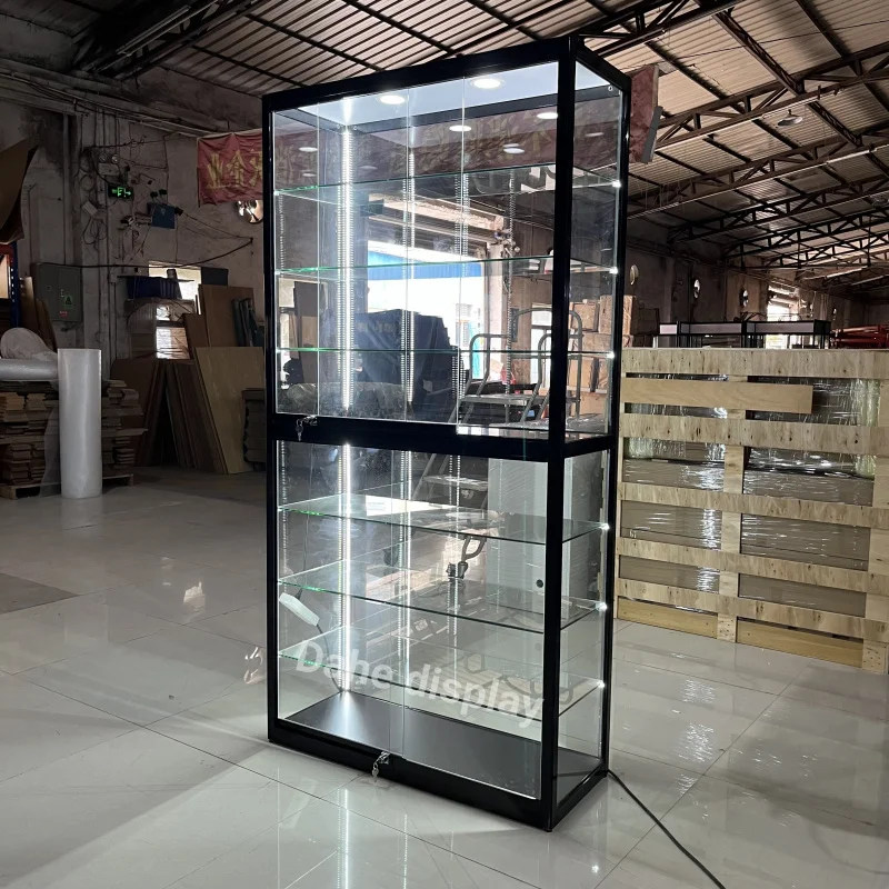 custom.Multipurpose full glass showcase display cases for smoke shop locking glass counter