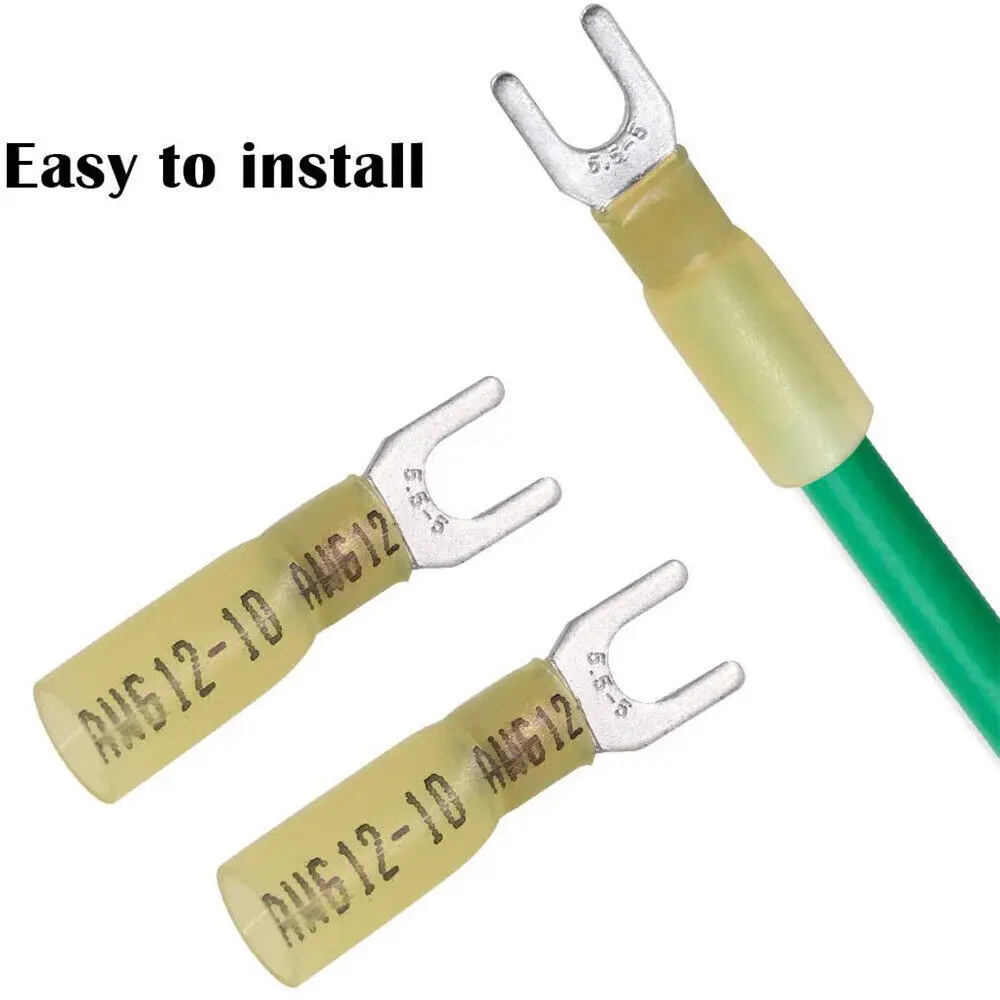 50X Insulated Heat Shrink Fork Wire Spade Crimp Connectors Terminal 10-12AWG #10