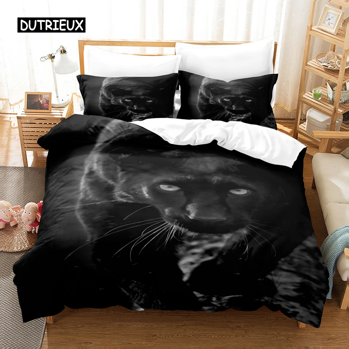 

Black Panther Duvet Cover Set King Size Black Leopard Bedding Set for Kids Boys Safari Cheetah Animal Theme 2/3pcs Quilt Cover