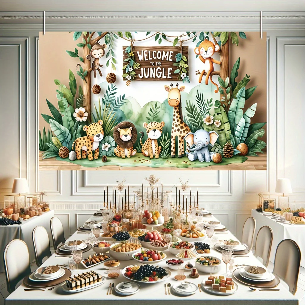 Animal Forest Photography Backdrop Vinyl jungle Plants Photo Background Decor Banner Baby Shower Supplies Happy Birthday Wedding