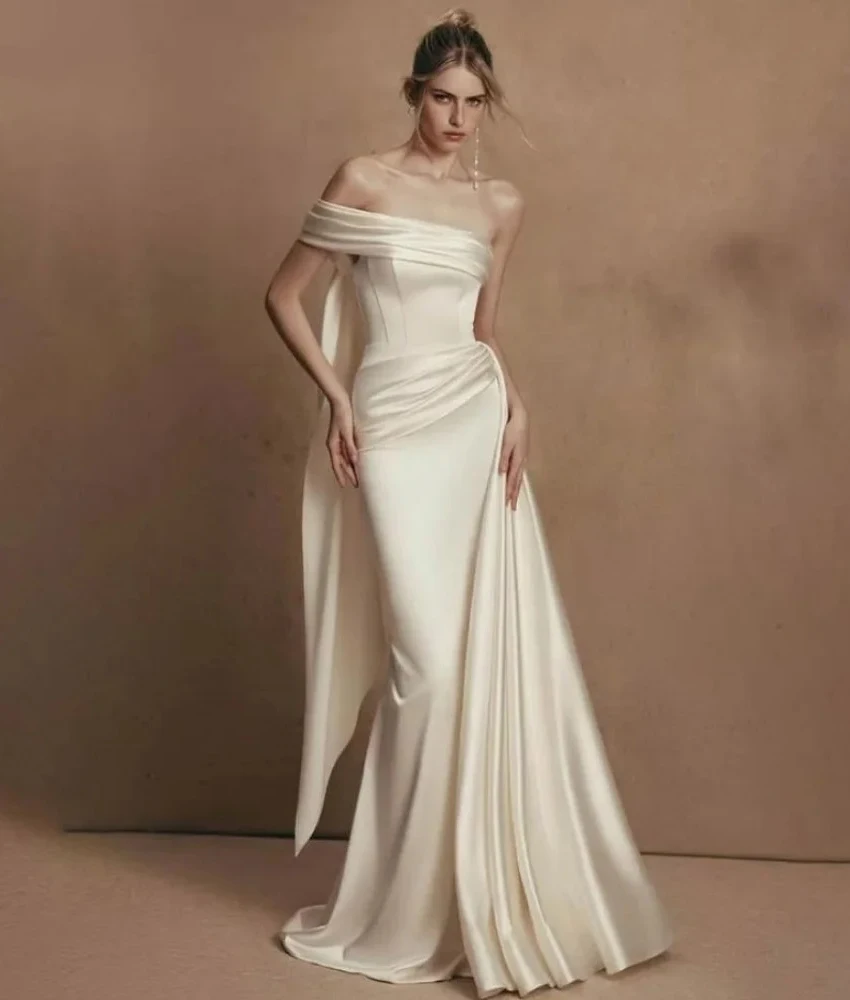 

Lzhk Customized Sexy Satin Mermaid Evening Dress High Quality Boat Neck Sleeveless Floor Length Prom Gowns Custom Size