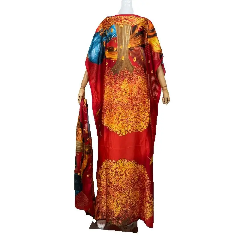 2023 O-neck African Dresses For Women Over Size Summer Bohemian Silk Kaftan Dress For Lady Full Length Muslim Abaya Hijab Caftan