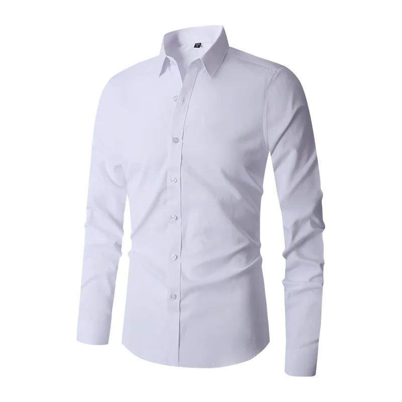 Autumn New Men\'s Shirt Long sleeved Versatile Solid Color Business Dress Shirt White Slim Fit Shirt