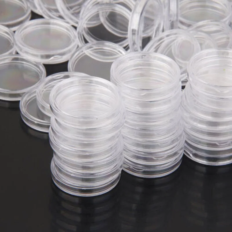 100pcs 23mm Coin Capsule Storage Box Clear Plastic Coin Purse Holder Protector Coin Capsule Storage Box Storage Boxs