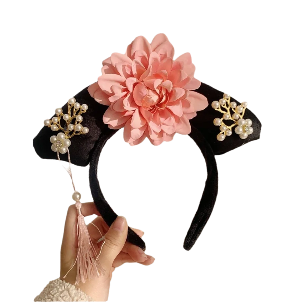 

Классический ободок для волос в старинном стиле с цветами из ткани и стразами, в стиле Ханьфу, с антикварными кисточками, в китайском стиле, для девочек