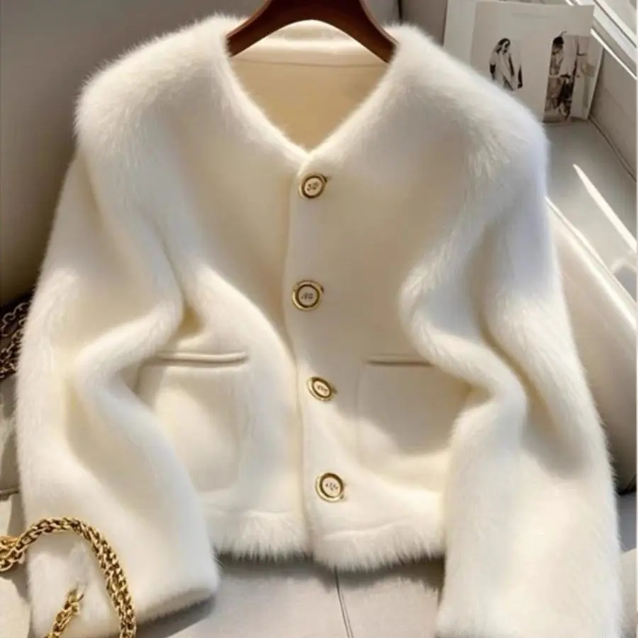 2026 autumn and winter new mink fur coat women's fur integrated imitation fur small fragrant plush thickened coat women