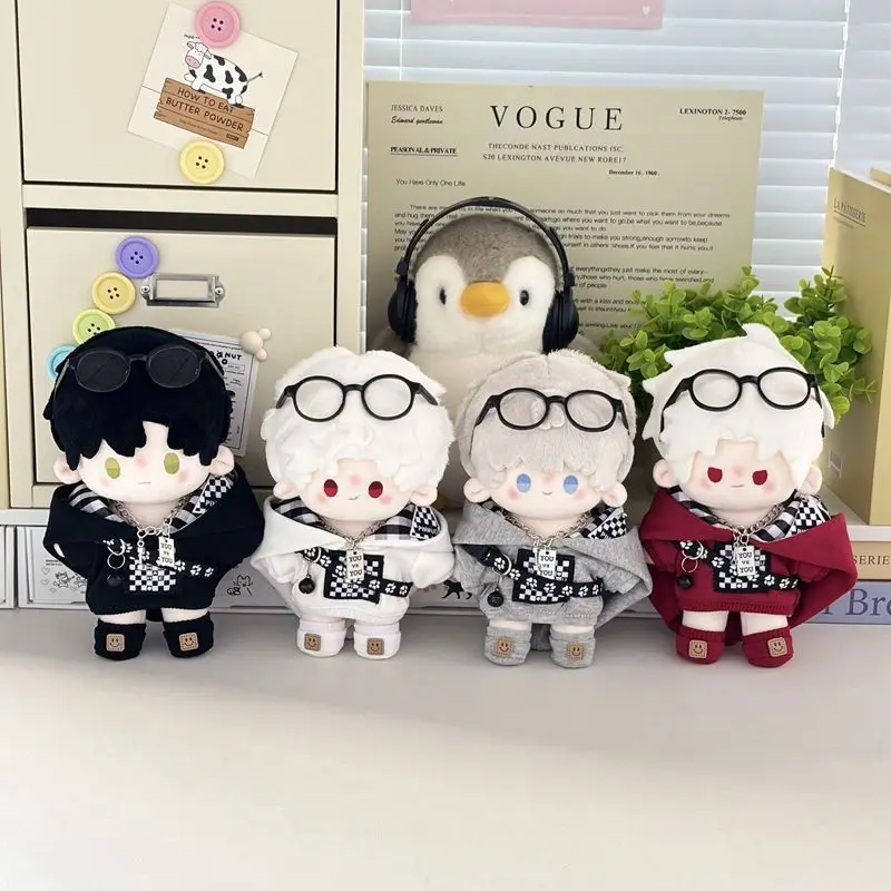 20cm Cotton Doll Clothes Checkered Hoodie Set Stuffed Plush Doll Casual Outfit Replacement Costume Accessories