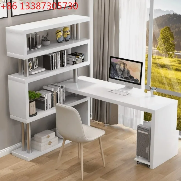

Nordic paint computer desk solid wood rotating desk corner bookshelf writing desk integrated cabinet household student table