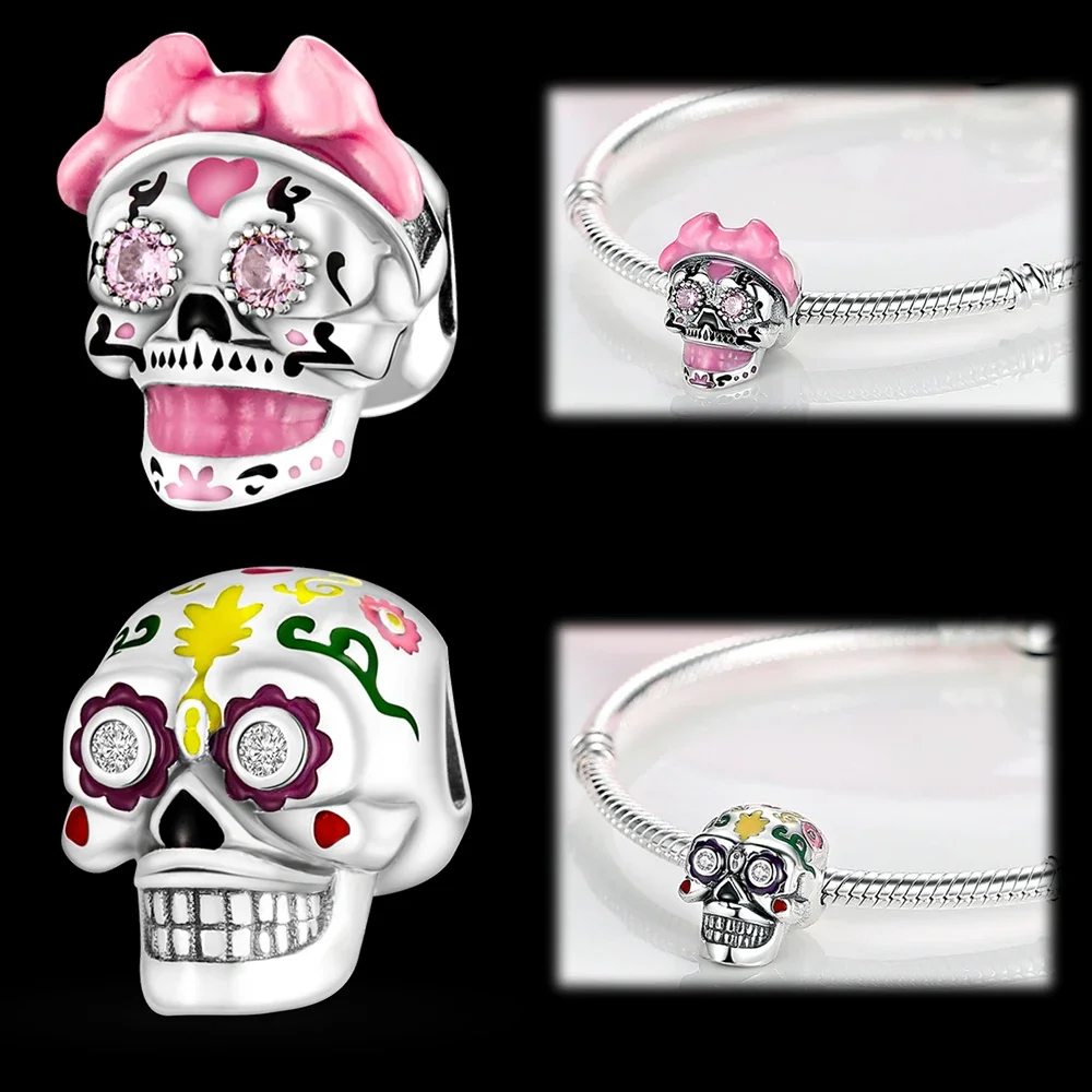 New Halloween 925 Silver Pumpkin Skull Head Witch Charms Beads For Original Pandora Bracelet For Women Jewelry Making Gift