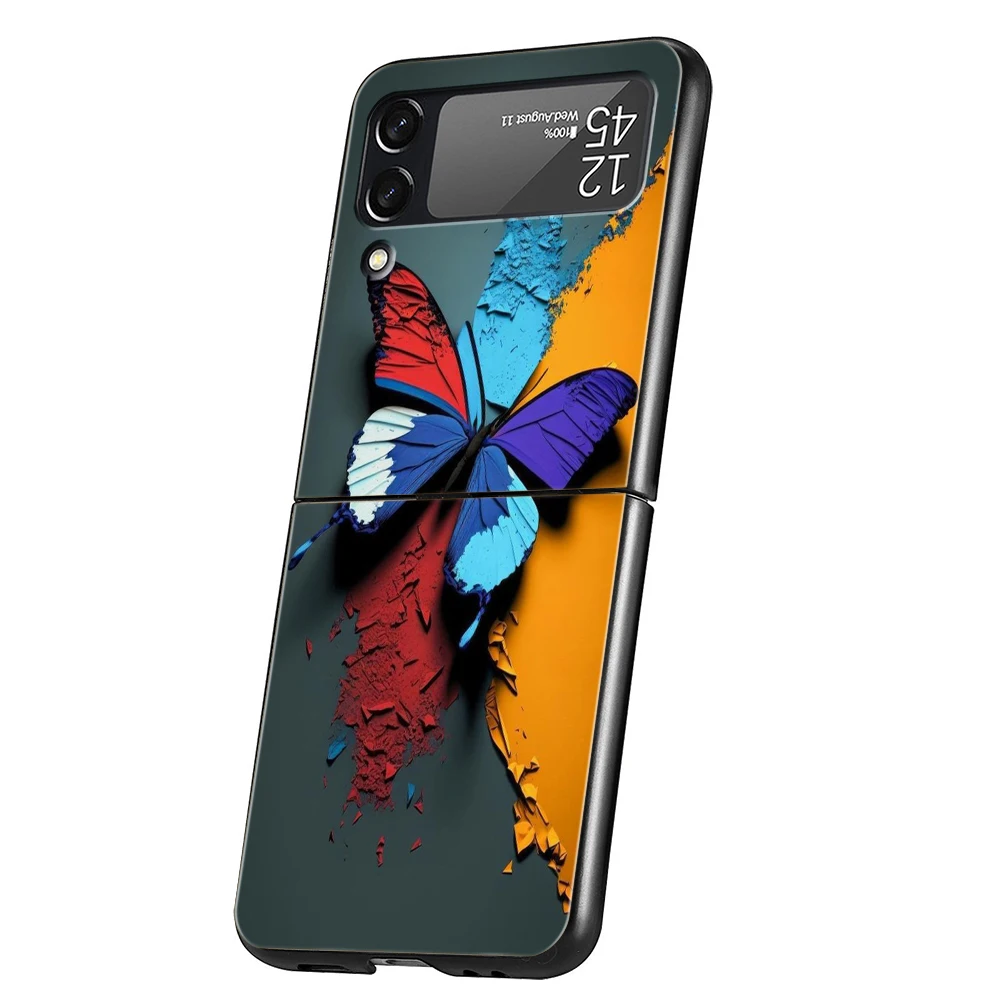 Butterfly Hard PC Phone Case For Samsung Galaxy Z Flip 4 5 Black Cover For Galaxy Z Flip 3 Foldable Shockproof Cases Capas Bags