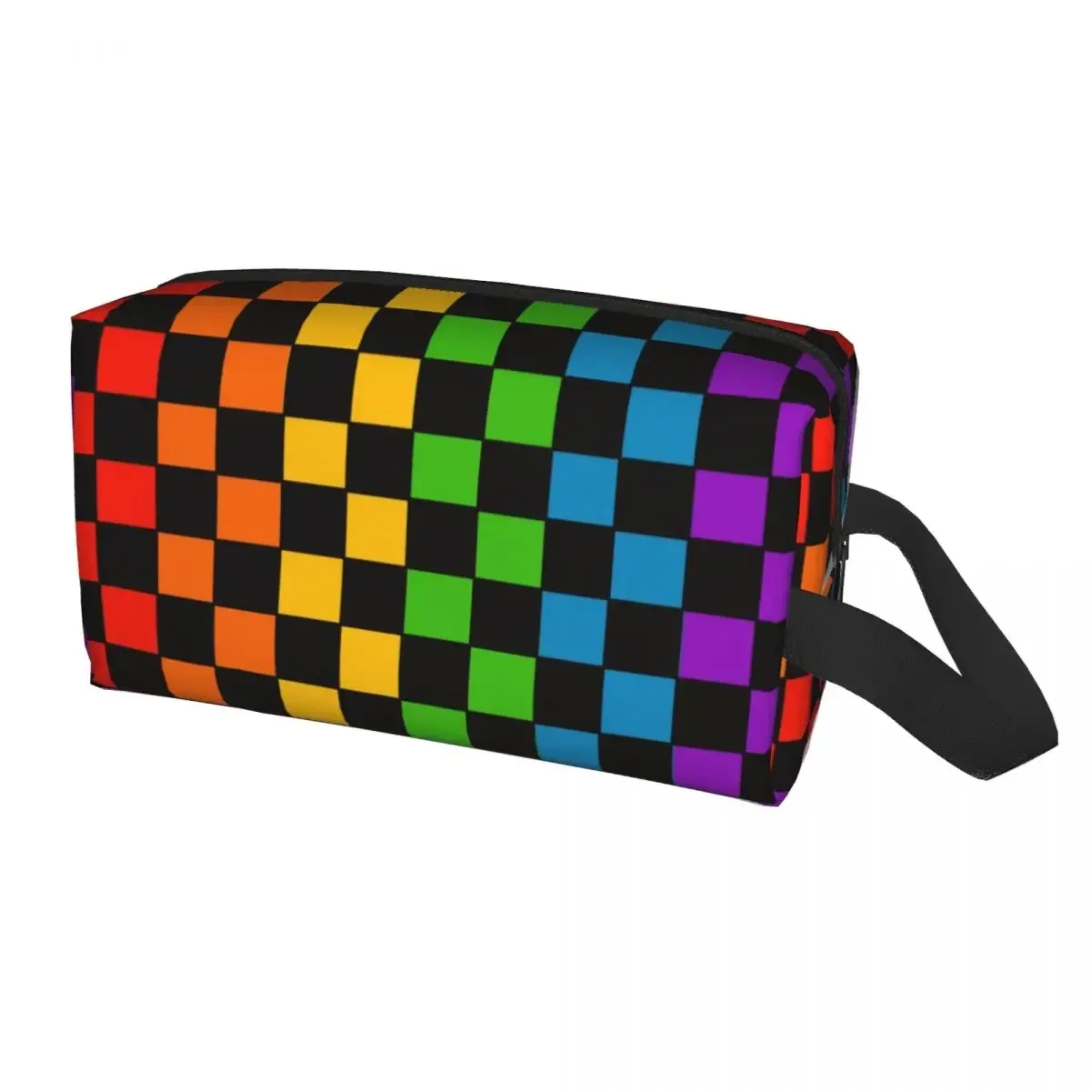 Custom Rainbow Checkerboard Checked Pattern Travel Cosmetic Bag Women Makeup Toiletry Organizer Ladies Beauty Storage Dopp Kit