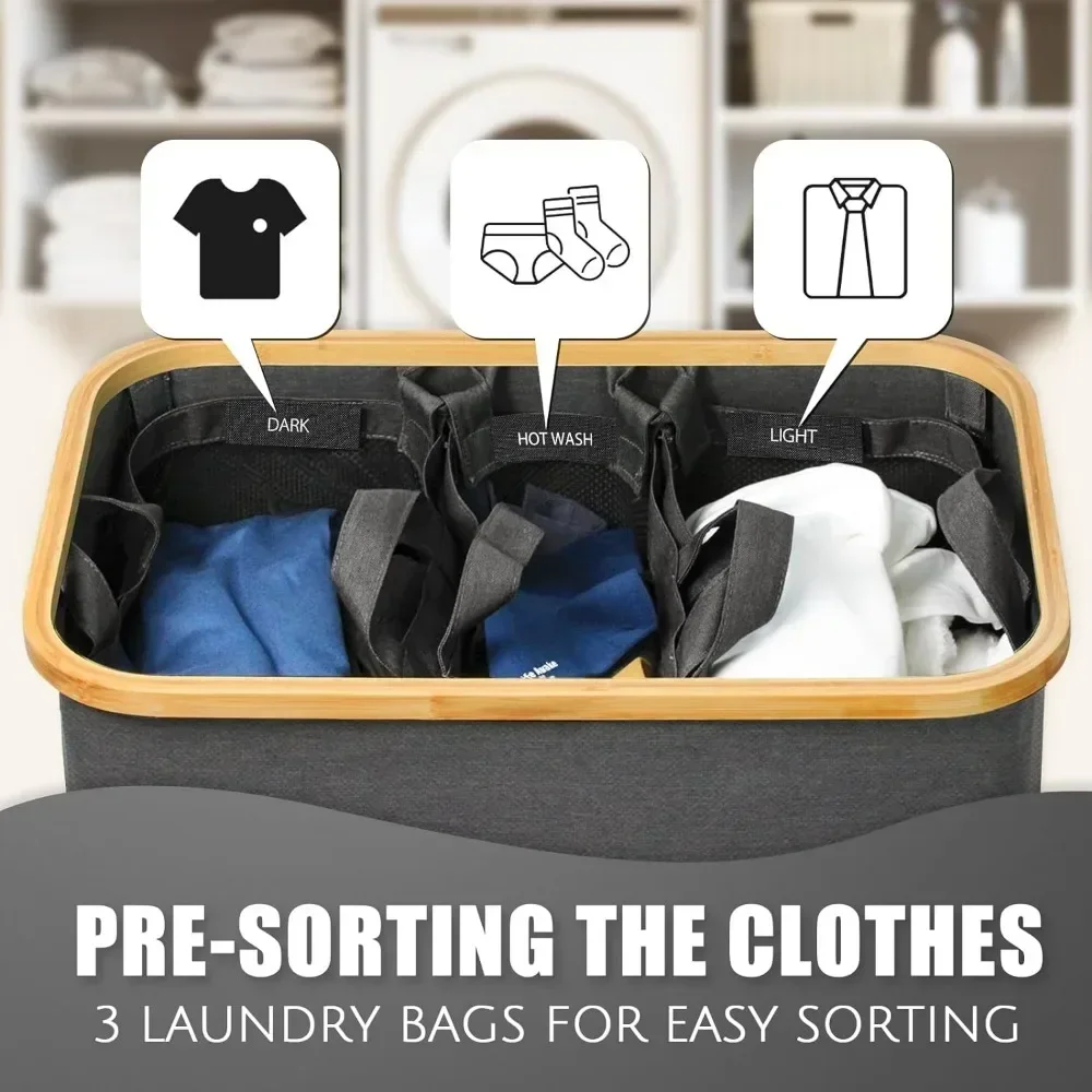 Hampers for Laundry Basket with Lid, 160L Extra Large 3 Section Clothes Divided Organizer for Bedroom,Laundry Room,Dirty Clothin