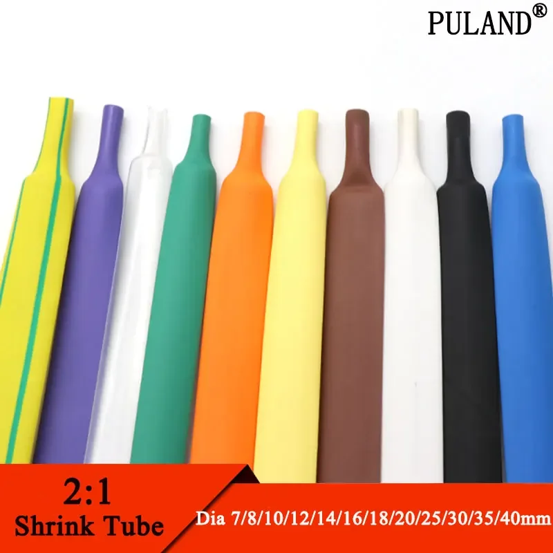 1M 2:1 Heat Shrink Tube Dia 7 8 10 12 14 15 16 18 20 22 25 28 30 35 40mm Wire Shrinkage Sleeving Wrap Kits Sell DIY Connector