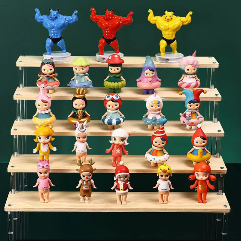 

1-7 Tier Wood Acrylic Display Riser Stand for Amiibo Funko Pop Figures, Clear Storage Shelf for Cupcakes Perfume Cosmetics Rack