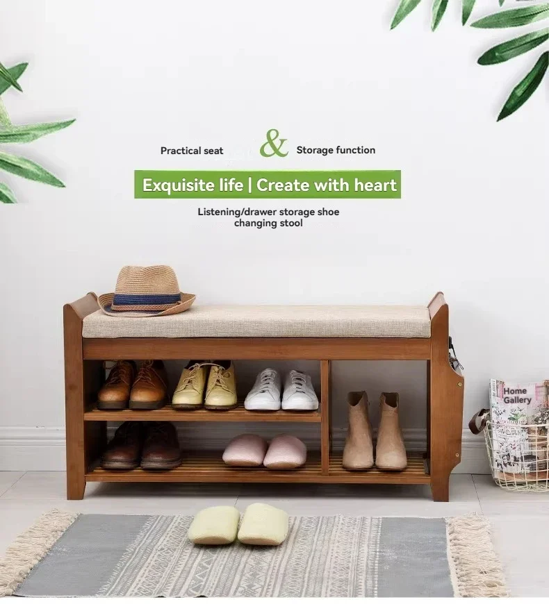Minimalist Home Entryway Shoe-Changing Bench & Cabinet Combo – Multifunctional Long Bench for Sitting While Putting on Shoes