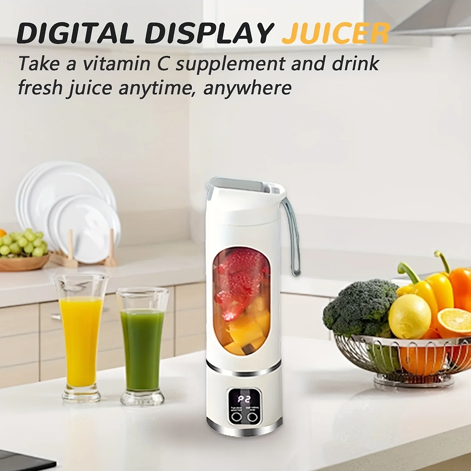 450ml Portable Juicer with LED Digital Display USB Charging Outdoor Juicing Cup Home Multifunctional 12-Blade Blender 1500mAh