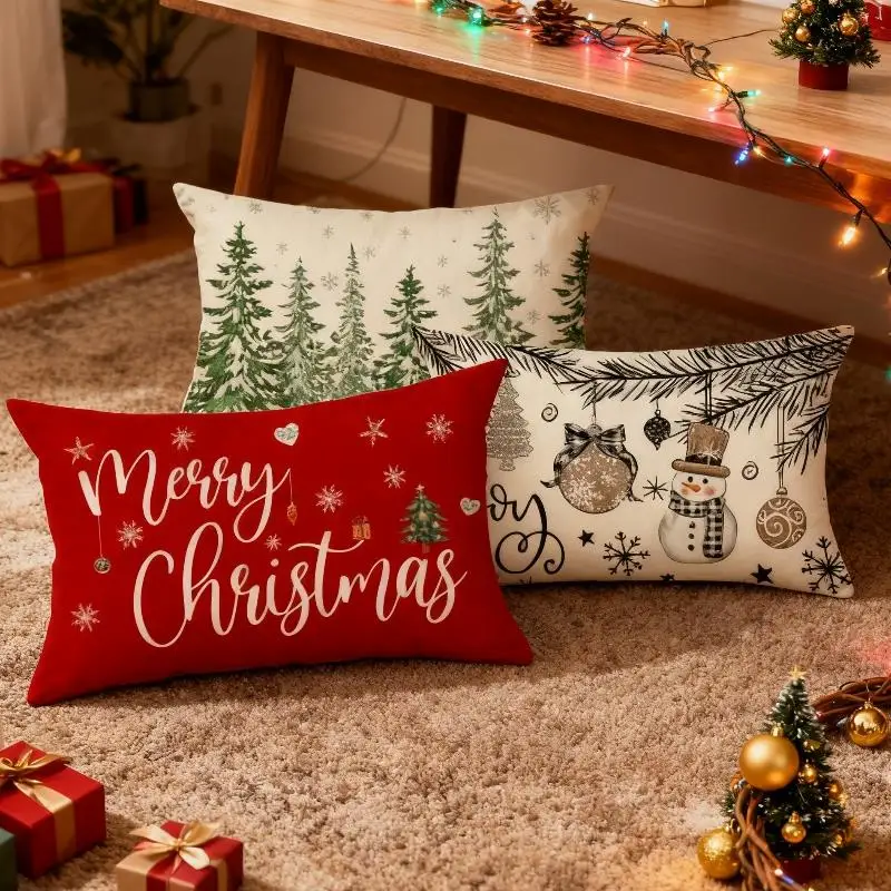 

Festive Christmas Pillow Cover Red Cushion Cover Throw Pillow Case Sofa Home Decor Grometric Pillows Cover New Year Gift 2026