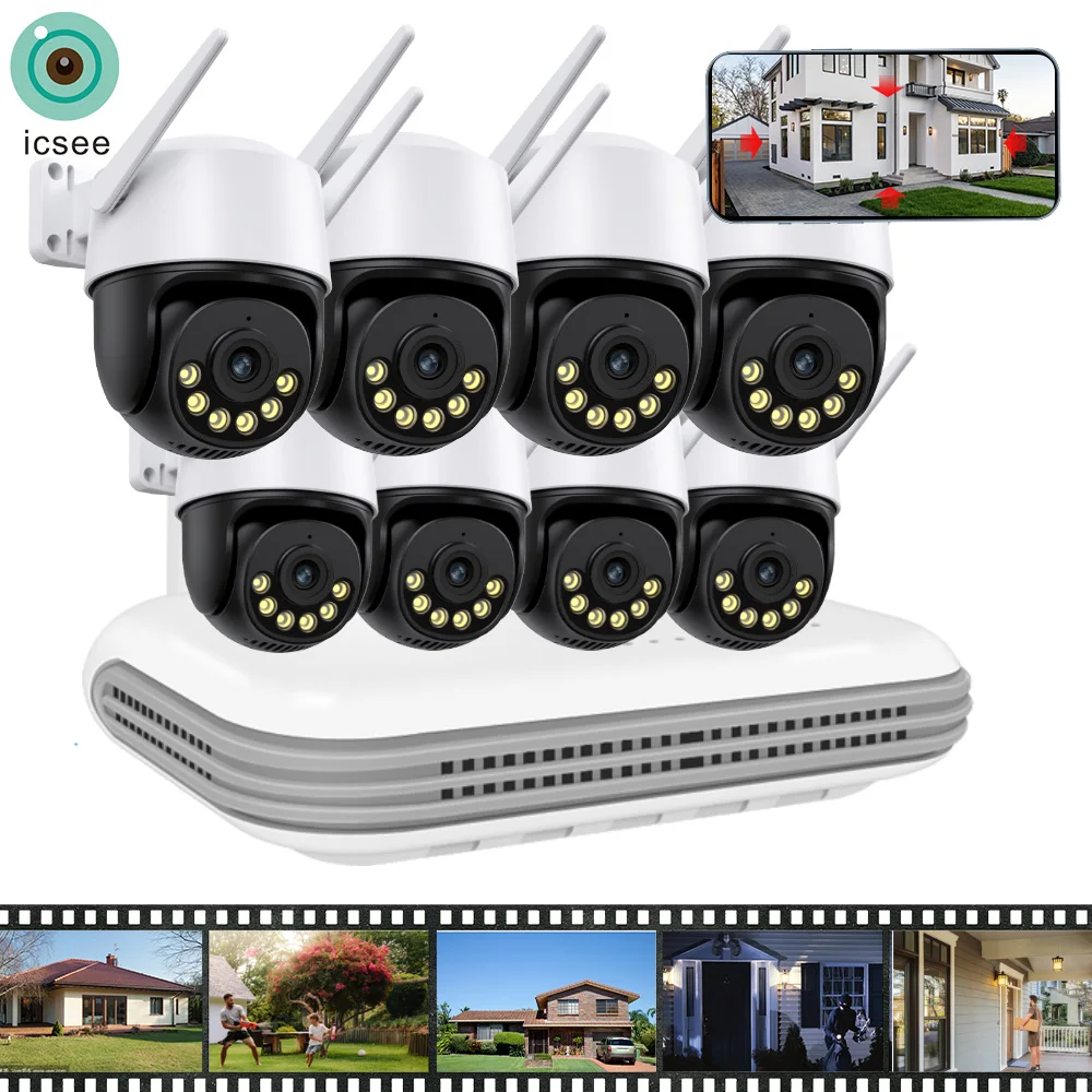 3MP XMEYE WiFi Surveillance System Dual Lens PTZ Two Way Audio Security Camera System 8CH NVR Video Surveillance Kit