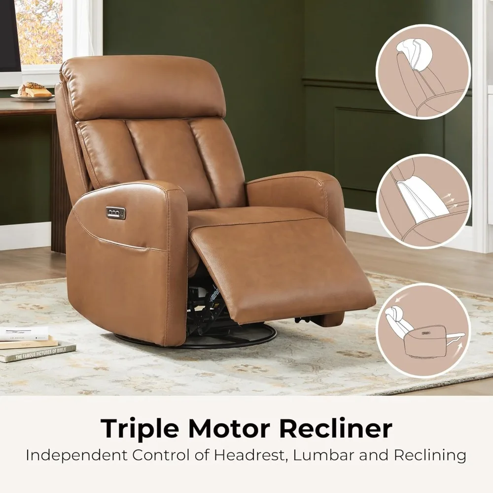 Leather Power Swivel Recliner Chair,for Living Room with Adjustable Headrest,Electric Rocker Recliner