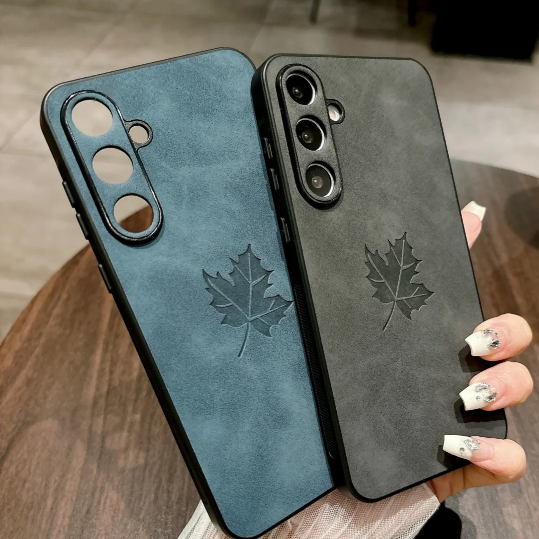 الرجعية مابل ليف نمط بو الجلود قضية الهاتف لسامسونج غالاكسي A56 A36 A26 A16 A55 A54 A53 A52 A35 A34 A25 M12 غطاء سيليكون #3