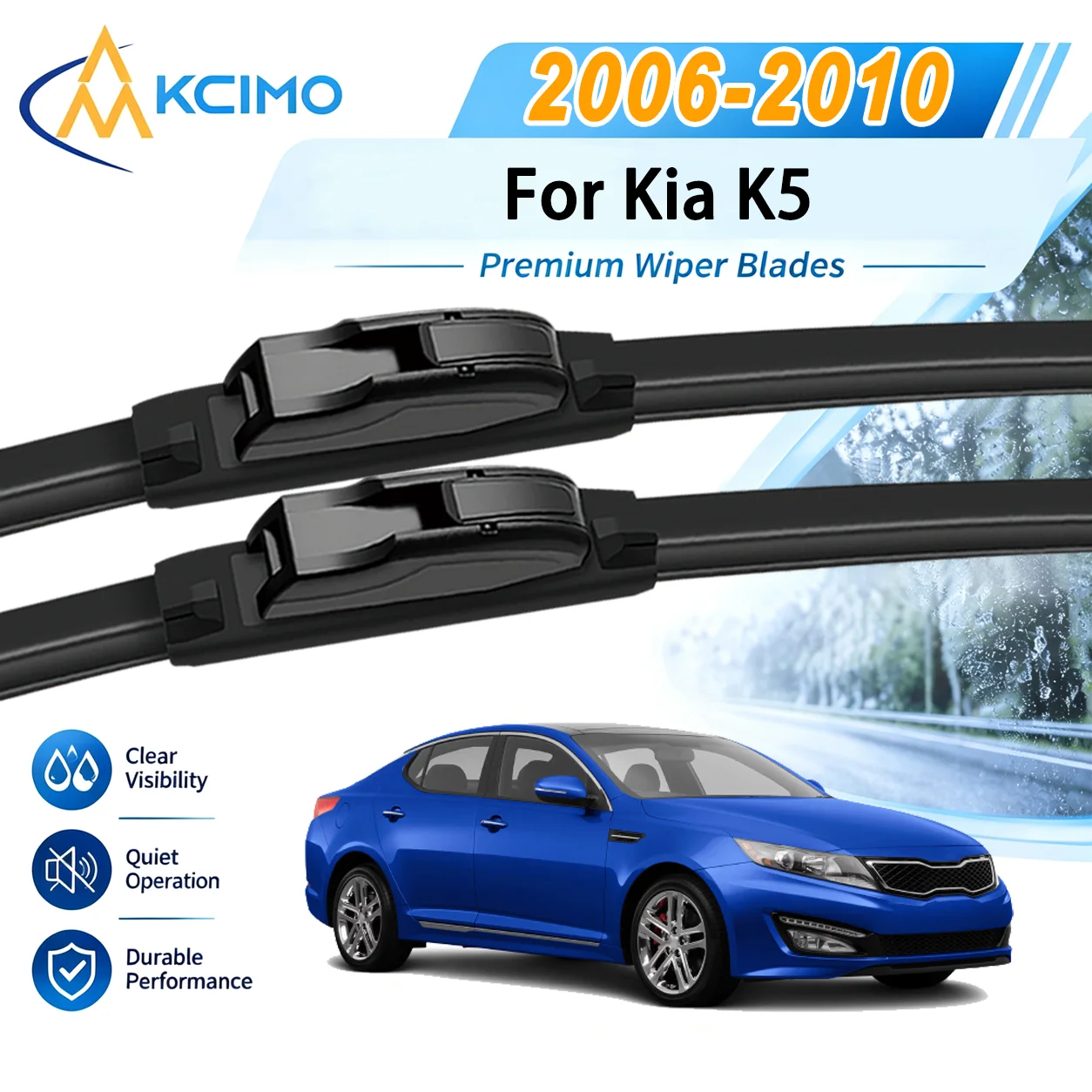 For Kia K5 MG 2006–2010 Auto Front Windshield Wipers High Steel Frame UV Resistant Silent Replacement Wiper Blades