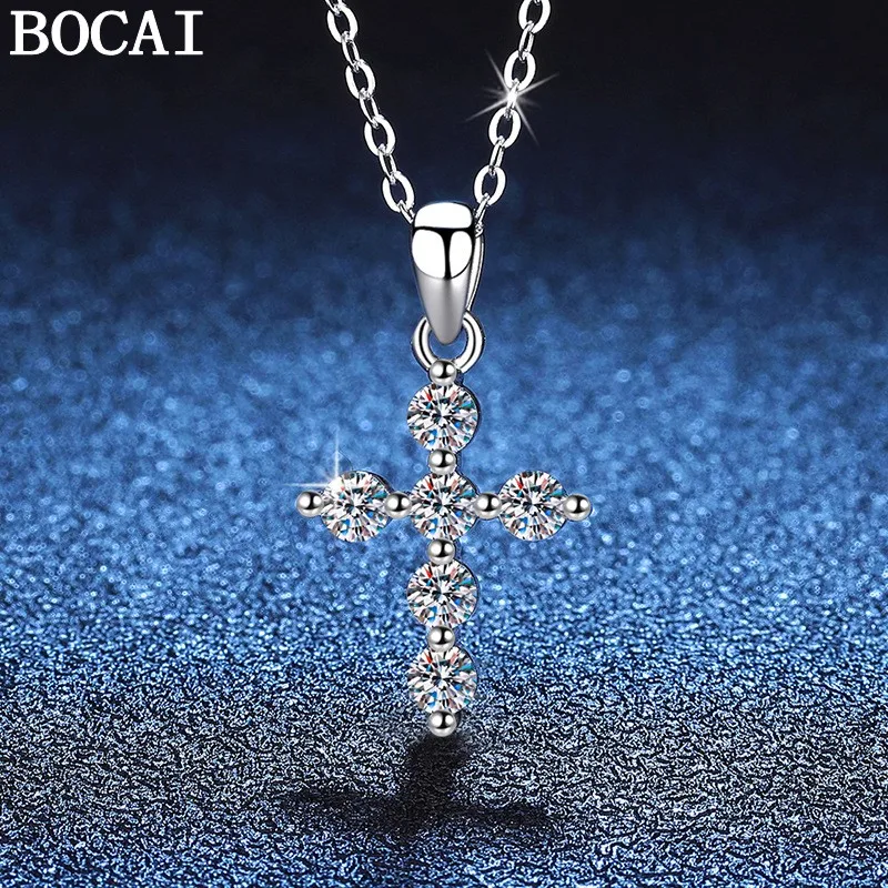 

BOCAI S925 Silver Necklace Moissanite Pendant for Women Fashionable and Luxurious 1-Carat D-Color Moissanite Necklace Wholesale