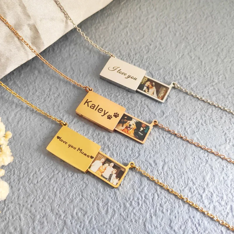 

Персонализированное колье-медальон из нержавеющей стали с фотографией — подвеска-конверт с выдвижным механизмом и гравировкой, значимый подарок