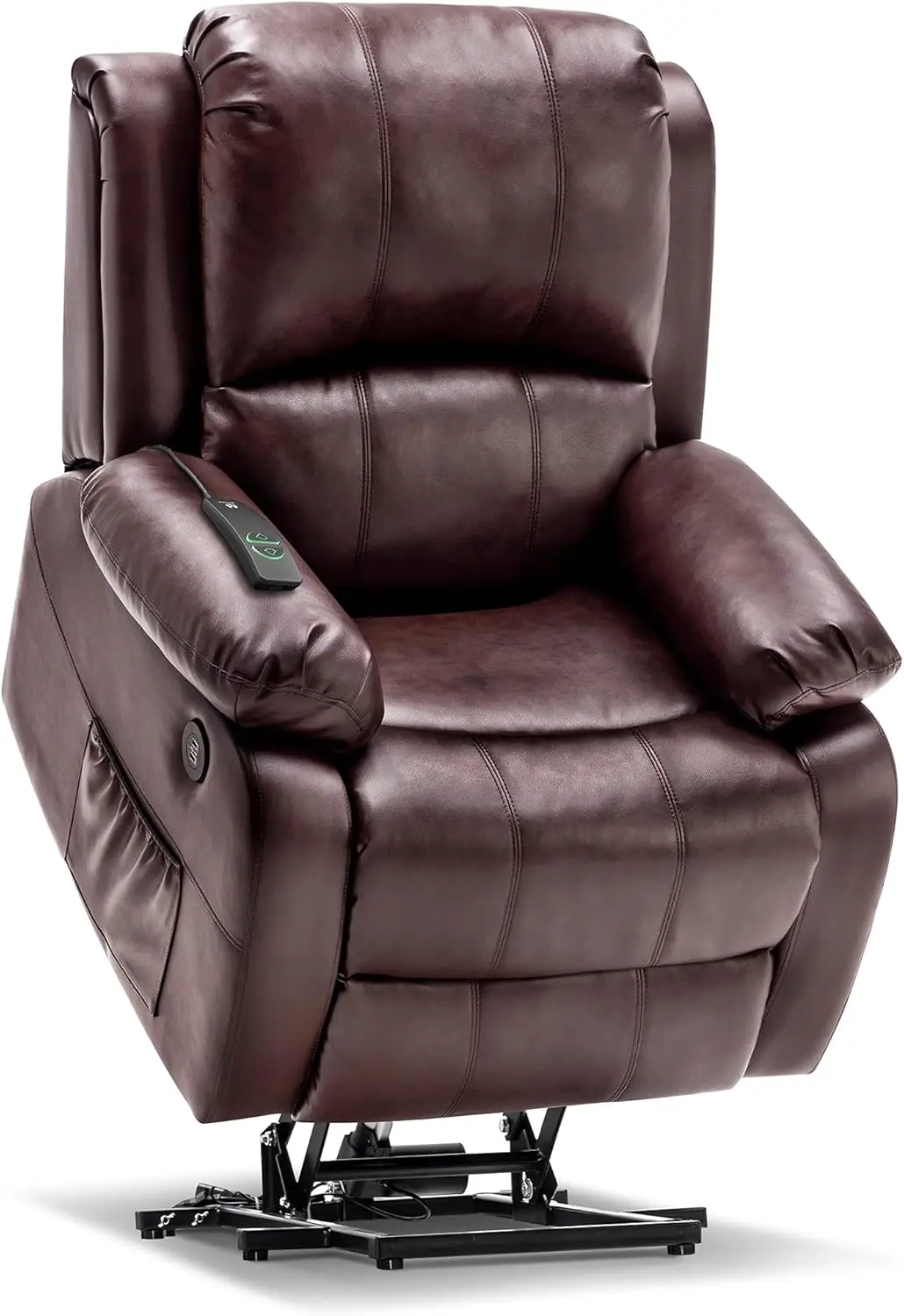 Small Regular Power Lift Recliner Chair with Heat for Petite Elderly People 3 Positions 2 Side Pockets USB Ports Faux Leather