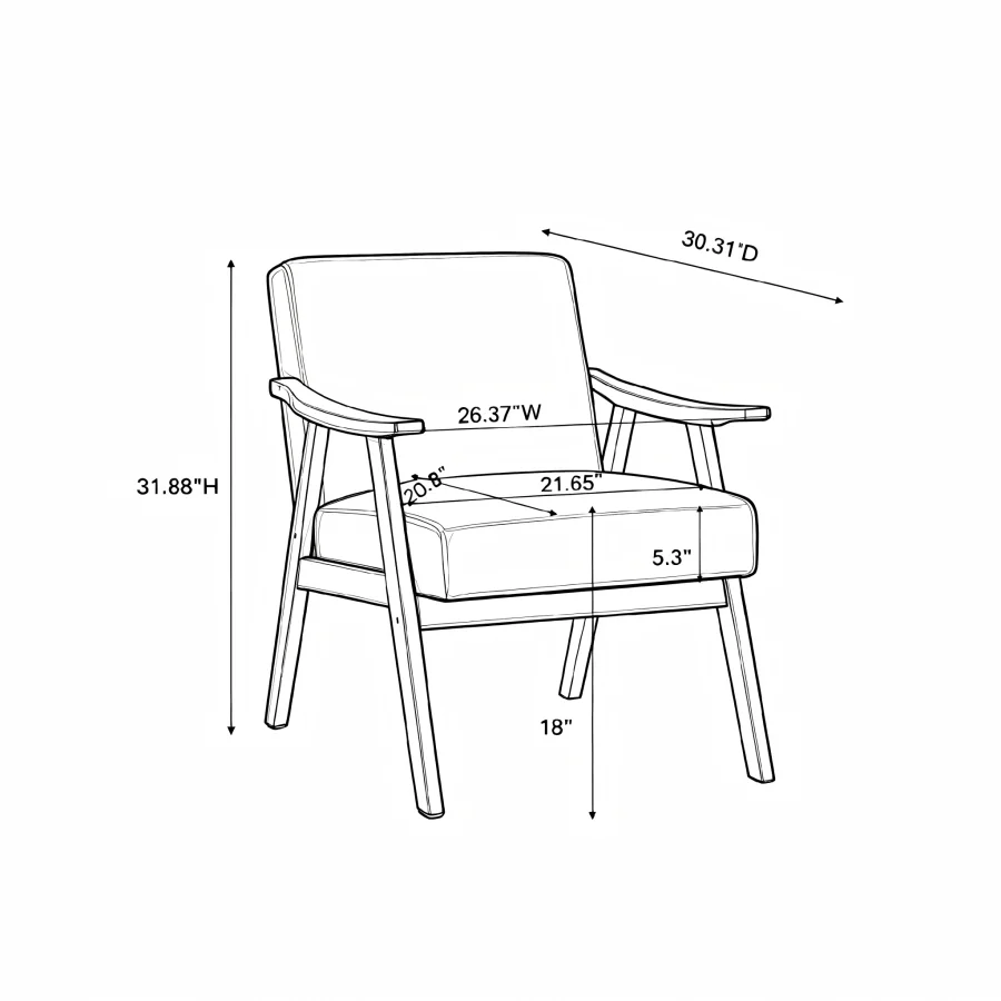 Accent Chair with Microfiber Upholstery and Solid Wood Frame, Classic Mid-Century Modern Living Room Furniture for Extra Seatin